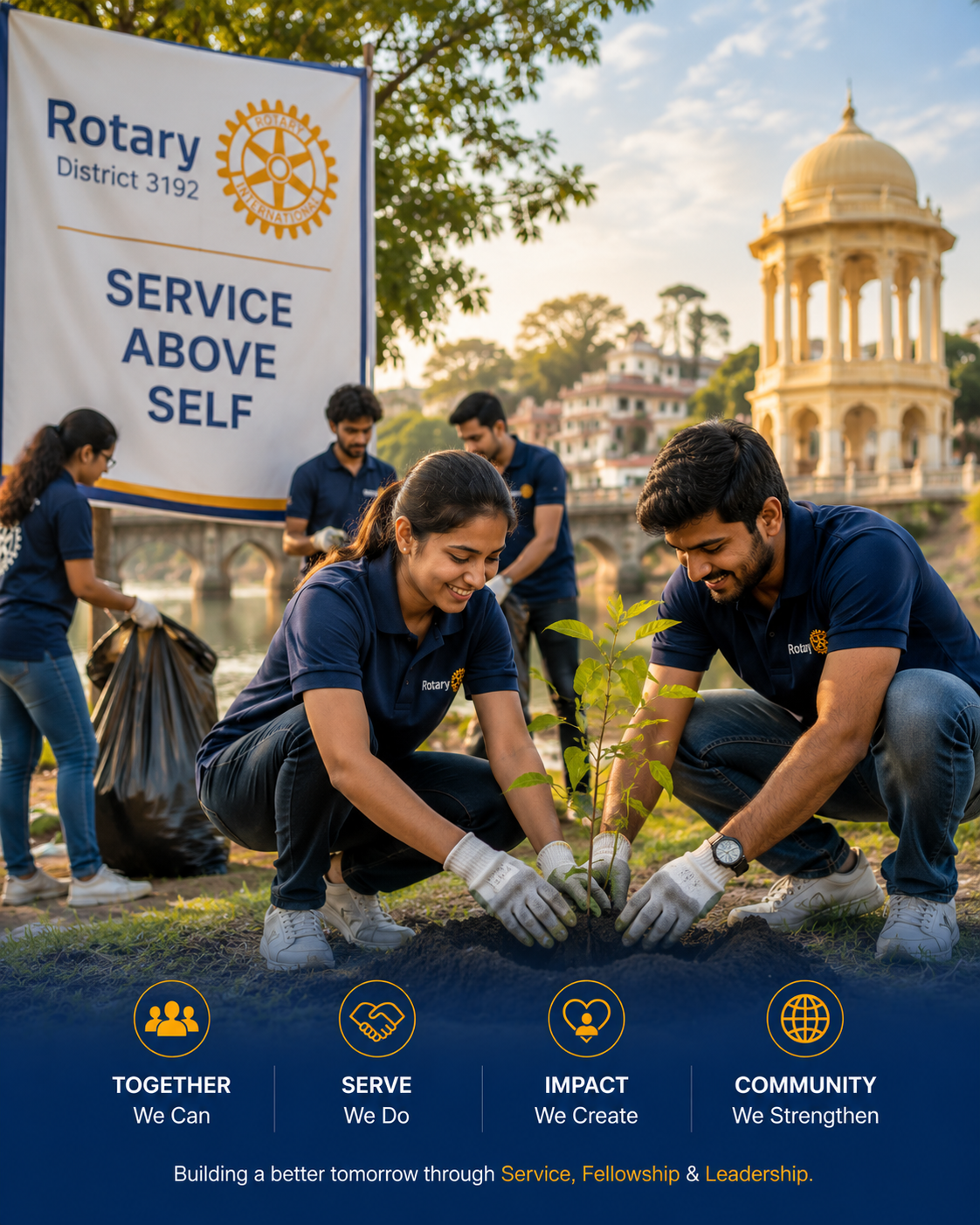 Rotaryors at a community service project in Mandya